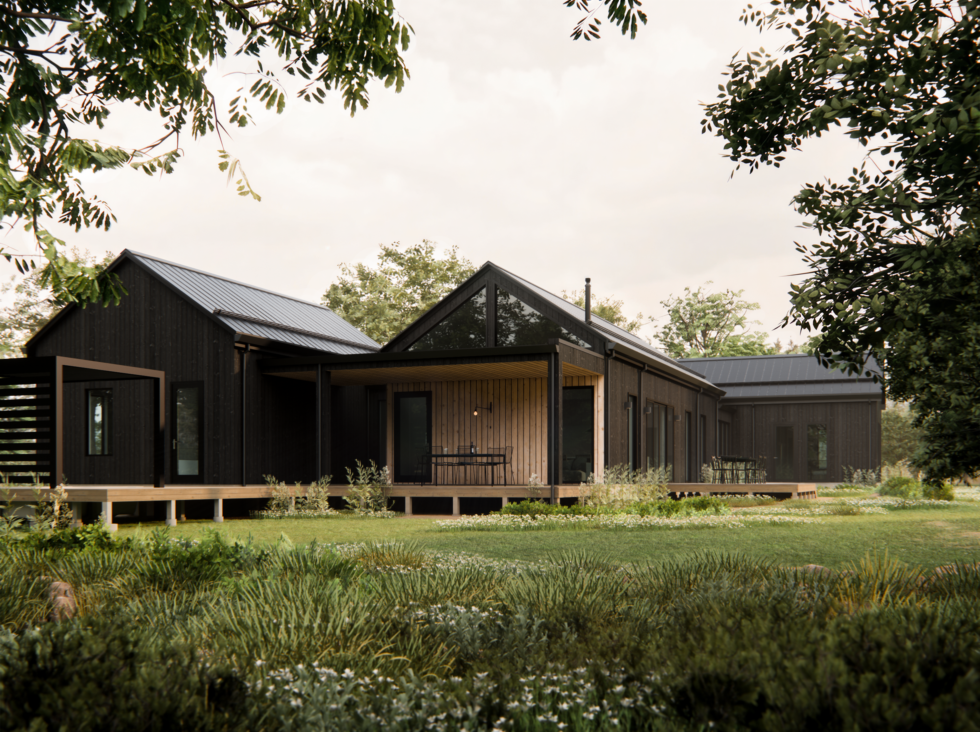 Modern sustainable home with dark timber cladding